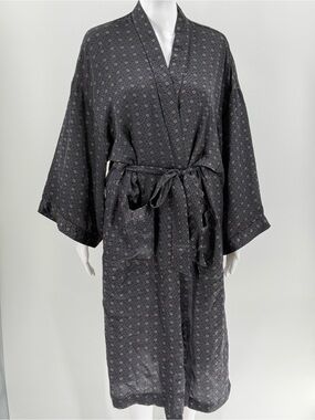 Perry Ellis Vintage 100% Silk Robe Kimono Sleeves